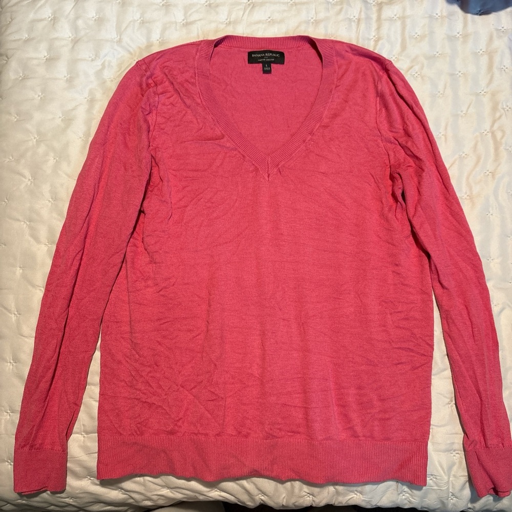 Banana Republic Vibrant Pink V-Neck Sweater
